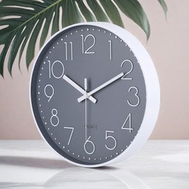 jomparis 20 cm Modern Quartz Silent Wall Clock Sweeping Seconds without Ticking Analogue Wall Clock Decor for Living Room, Children's Room, Kitchen, Office (Grey)
