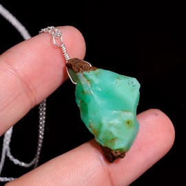 Gemkora AA+ Grade Natural Raw Bi-Chrysoprase Crystals Pendant Necklace Energy Gemstone Healing Rough Crystals, Birthstone, Gift for her, 925 Sterling Silver Jewellery 18 inch