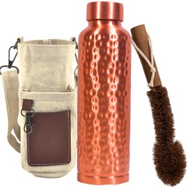 PARAS 34 Oz Handcrafted Hammered Pure Copper Water Bottle | 100% Pure Copper | Leak-Proof Ayurvedic Bottle for Health, Yoga, Office & Daily Hydration With Cleaning Brush & Carry Bag