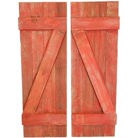 BarnwoodUSA Decorative Shutters Set of 2 | Rustic Farmhouse Window Shutters with Traditional Barn Look Z Pattern | Made from Reclaimed Wood | Interior Country Style Decor Made in USA | Rustic Red