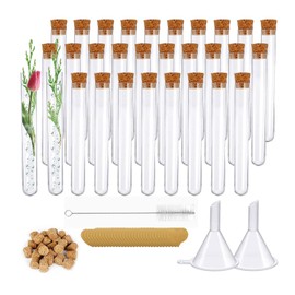 Tefola 30Pcs 10ml Plastic Test Tubes with Cork,15 x 100mm Round Bottom Test Tubes with Stoppers Tags Twine and Cleaning Brush for Scientific Experiments Plant Propagation Bath Salts and Candy Storage