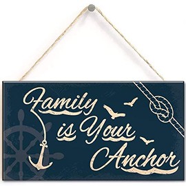 Seaside Family is Your Anchor Shabby Chic Hanging Plaque Nautical Theme Bathroom/Kitchen Decor Gift Accessory 12'' X 6'' BLTSA-10 (Navy-94)