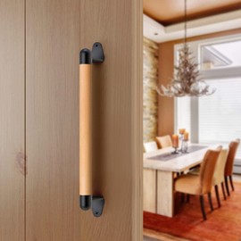 SELEWARE 17" Wooden Barn Door Handle with Metal Brackets – Durable, Stylish & Safe for Sliding Doors, Gates, & Handrails