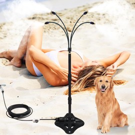 FYHERBS UR Forest Updated Standing Misting Cooling System 26FT Misting Line + 4 Brass Misting Nozzles,4 Height Option, Stand Mister Hose for Outside Outdoor Patio, Pet Cooling, Kids Water Playing