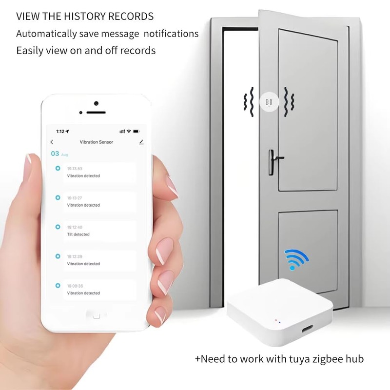 Haozee Smart Vibration Sensor Alarm, Real Time Monitoring, Door Window