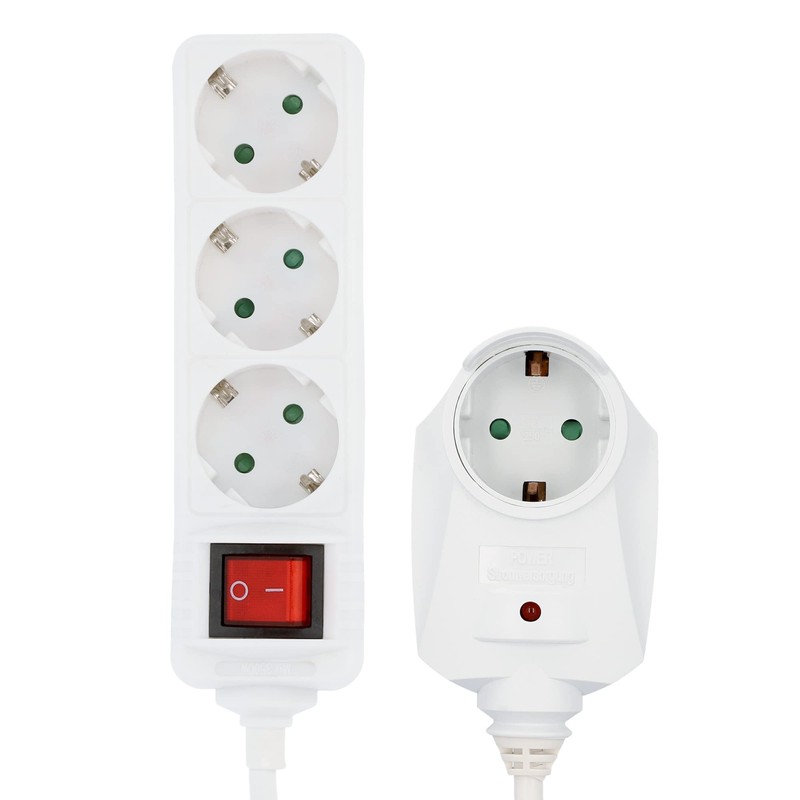 UNITEC 2m White 3 Way Power Strip with Switch