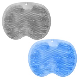 TOEECY Pack of 2 Bath Mat Non-Slip Foot Cleaning Cushion Back Massages Shower Mat with Suction Cups Multifunctional for Foot Massage or Back Cleaning (Grey & Blue)