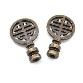 MARRTEUM 12-Inch Antique Lamp Shade Harp Holder Fitter with Oriental Happiness Symbol Lamp Finial and Saddle Base for Table and Floor Lamps [2set Bronze Tone]