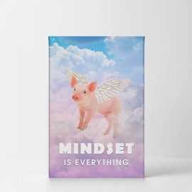 Smile Art Design Mindset is Everything Cute Pig with Wings Flying in Sky Motivational Canvas Wall Art Inspirational Wall Art Entrepreneur Quote Print Office Living Room Decor Gift Ready to Hang 36x24