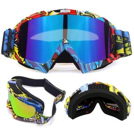 Motocross Motorcycle Goggles ATV Dirt Bike Off Road Racing MX Riding Goggle Anti-Scratch Dustproof Bendable UV400 Eyewear Padded Soft Thick Foam Glasses (Yellow-Red-Blue Multicolor)