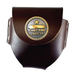 Custom Brown Come And Take It Leather Snuff Can Holder with Snap Closure