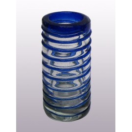 Mexican Blown Glass Shot Glasses Cobalt Blue Spiral (Set of 6)