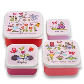 Tyrrell Katz Kids Snack Boxes with Secret Garden Print - Children's 4 Piece Set - Freezer Safe Square Food Storage Containers