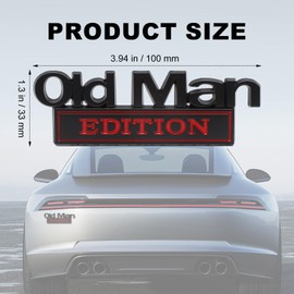 Old Man Edition Emblem Pack of 2, 3D Metal Car Sticker in Black/Red, Funny Lettering for Body, Name Plate Sticker for Car Tuning, Weatherproof Car Emblem for SUV and Car