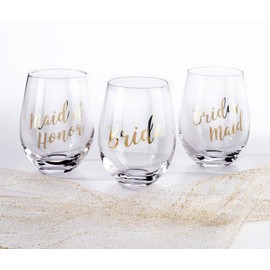 Lillian Rose Gold Bride Stemless Wine Glass, Height 4.75" (G115 BR), 1 Count (Pack of 1), Clear