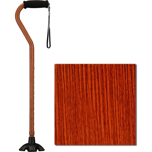 NOVA Sugarcane, Walking Cane with Quad Tip and Carrying Strap, Stand Alone Cane, Walnut Grain Design