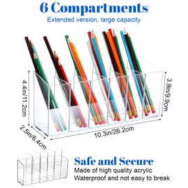 2PCS Acrylic Organizers, Acrylic Makeup Brush Organizer 6 Compartments Pen Holders With Removable Dividers for Desk Accessories Cosmetic Storage Office Stationery Kitchen Supplies Clear