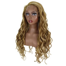 LUXLUXE Iyana 28” Side-part HD Lace Front Long Wavy Wig With Fine Baby Hair, Heat Resistant Fibers, (Blonde Blend)