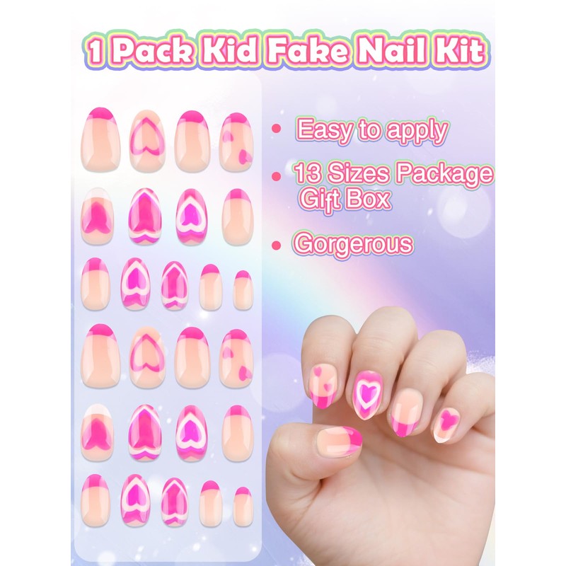 26PCS Press on Nails for Kids, TOROKOM Kid Fake Nail