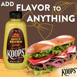 Koops' Spicy Brown Mustard – Spicy Mustard, Gluten-Free, Kosher, Made in USA, From Quality Mustard Seeds, Delicious and Bold Flavor – 12 Oz, Pack of 1