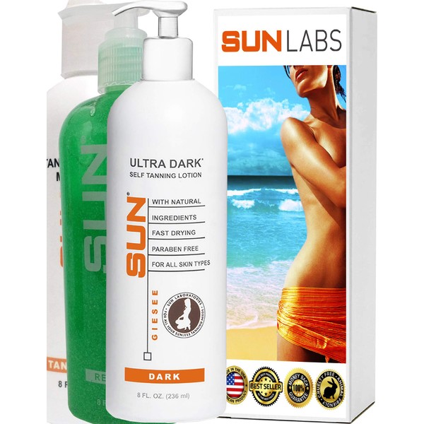 Sun Labs Self Tanning Lotion, Tan Maintainer, and Exfoliant for a Golden Glow - 3-Pack 8 Oz. Bottles