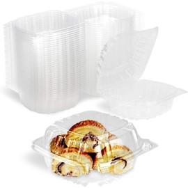 Laylaxy 50pcs Extra Strong Take Out Plastic Containers, Disposable Clamshell Food Cake Containers with Lids, Clear Plastic Clamshell Food Boxes To Go for Dessert, Cakes, Cookies, Salads, Pasta, Sandwiches