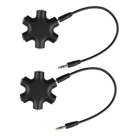 Futheda Pack of 2 5-Way Audio Splitter, Universal Stereo 3.5 mm Male to Female Aux Jack Splitter Compatible with Headphones, Smartphones, Laptops and PC - Black