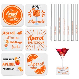 Aperol Spritz Gift Pack of 12 Includes Aperol Straws Glass White Aperol Felt Coasters Aperol Spritz Accessories for Women Men Colleagues Friends Family