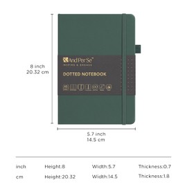 &And Per Se Dotted Journal Notebook, A5 Hardcover Leather Bullet Dotted Journal, 176 Numbered Pages 100 gsm Thick Dotted Paper，2 Sheets of Stencils Included for Women Men, Work Office or School - 5.7'' x 8'' (Green-Set)