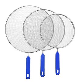 Grease Splatter Screens Guards Shields Frying Pan Pot Cooking Oil Cover Skillet Lid - Stainless Steel Mesh Blue Handle Set of 3: 8", 9.5", 11"
