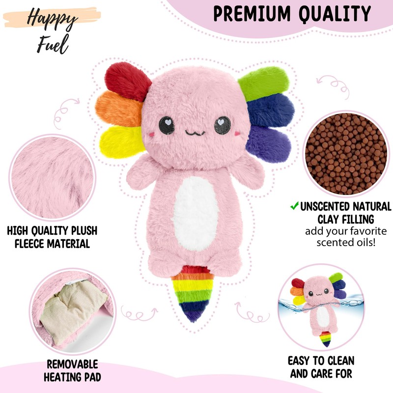 Rainbow Axolotl Microwavable 1.5 lbs Unscented Heating Pad for Women