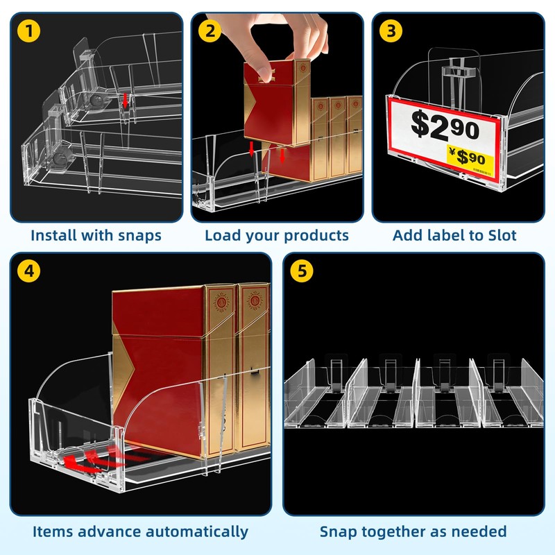 10 Pack Automatic Pusher Display Rack, Store Display Shelf and