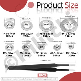 Hilitchi 211Pcs 9 Sizes Internal Tooth Star Lock Washers Assortment Kit M2 M2.5 M3 M4 M5 M6 M8 M10 M12 304 Stainless Steel Quick Speed Locking Washers Star Lock Push Nuts with Tweezer