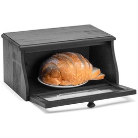 Red Co. 14”x 7” Rubberwood Bread Storage Box with Acrylic Front & Knob Handle, Black