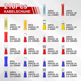 Crimping Pliers Cable Lugs Set, Crimping Pliers with 2 Interchangeable Jaws for 0.5 - 6 mm² Cable Lugs, 210 Pieces Cable Lugs and Heat Shrink Tube, Cable Lug Pliers Set for Repair of Cables