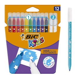 BIC Kids Magic Felt Pens, Water-Based Markers, Erasable Ink and Washable, 10 Coloured Markers and 2 Erasers
