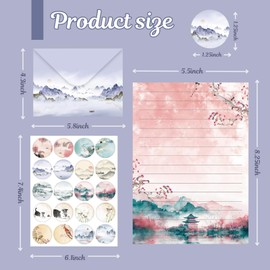 160 Pack Stationery Paper and Envelopes Set in 10 Different Designs, 50 One Sided Ink and Wash Painting Stationery Lined Writing Papers with 50 Matching Envelopes and 60 Dot Stickers