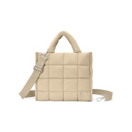 WESTBRONCO Puffer Crossbody Bags for Women Quilted Tote Bag Puffy Weekender Overnight Bag Nylon Shoulder Handbag, Khaki, Fashion Women