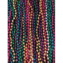 Mardi Gras Beads 33 inch 7mm, 12 Dozen, 144 Pieces, Assorted Necklaces with Doubloon