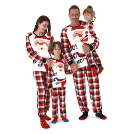 PATPAT Mom Dad and Baby Matching Family Christmas Pajamas Red Reindeer Print Long Sleeve Holiday Tops and Plaid Pants Tops and Plaid Pants for Pet Dog