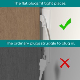 FIRMERST 1Ft Flat Plug 3 Prong Extension Cord 14 AWG White 1875W 6 Pack