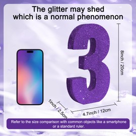 TONIFUL 8 Inch Purple Glitter Number 3 Table Centerpiece 0-9 Birthday Party Decorations,Digit 3 for Birthday,Chrismas,Graduation,Bridal Shower,Valentine's Day,Anniversary Party Supplies