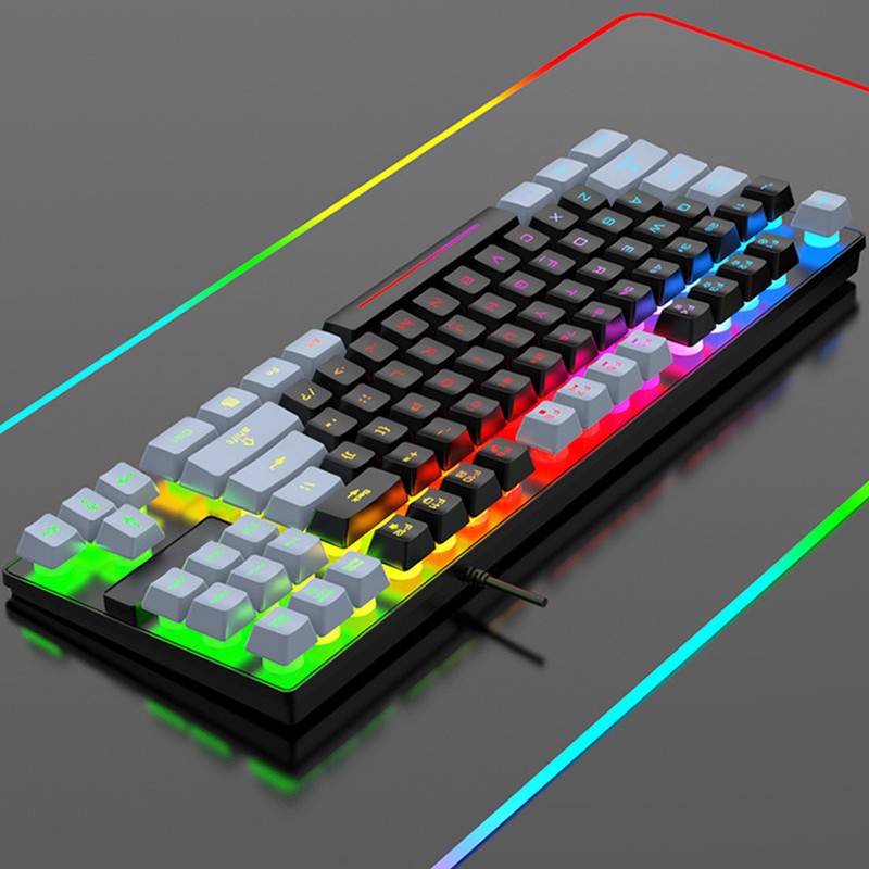 Gaming Keyboard USB 87 Keys RGB Backlit Floating Keycaps Contrast