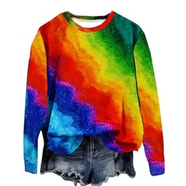 AIMITAG Vibrant Rainbow Gradient Print Sweatshirt for Womens Fashion Long Sleeve Pullover Casual Color Block Tie Dye Tops(Large,Multicolour6)