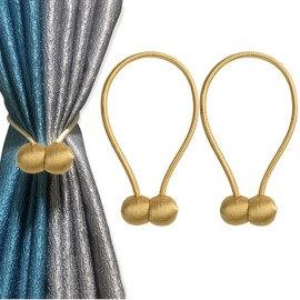 Pack of 2 Magnetic Curtain Tiebacks Curtain Clips Rope Back Curtain Holder Buckles Curtain Binder Curtain Holder Magnetic Curtain Tieback for Home Decoration Gold