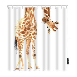 Moslion Giraffe Bathroom Shower Curtain Wild Animal Watercolor Giraffe Brow White Feather Shower Curtains Home Decorative Waterproof Polyester Fabric Shower Curtain with Hooks 72x72 Inch