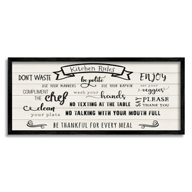 Stupell Industries Kitchen Rules List Family Happiness Motivational Phrases, Designed by CAD Designs Black Framed Wall Art, 30 x 13, Beige