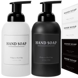 rejomiik 2 Pack Foaming Soap Dispenser Thick Glass Foam Hand Soap Dispenser for Bathroom or Kitchen Sink, 13 oz Pump Bottles for Hand soap, Body Wash, Matte Black and White