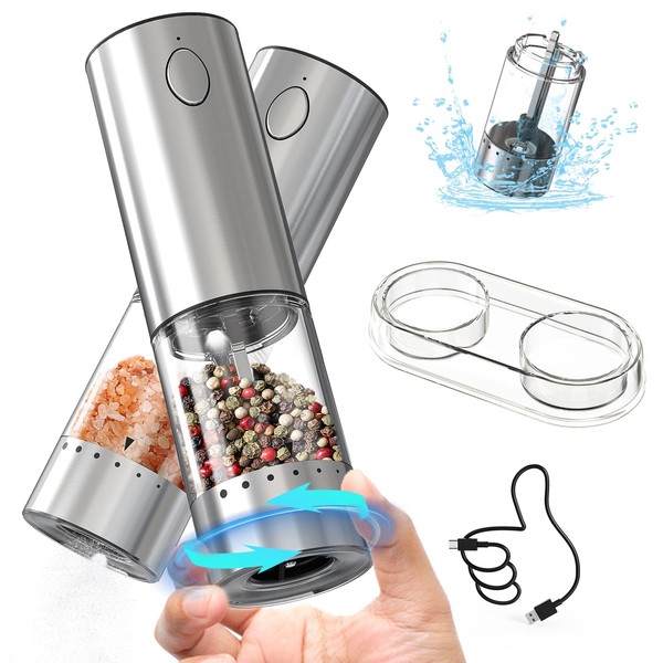 CIRCLE JOY Electric Salt and Pepper Grinder Set Rechargeable Stainless