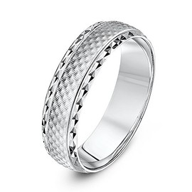 Theia Sterling Silver 925 Hammered Centre with Polished Designed Edge 6mm Wedding Ring - Size S